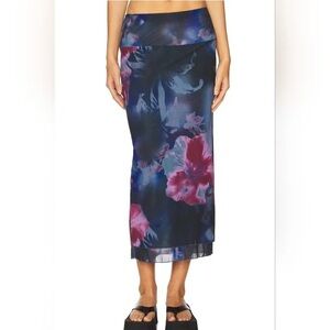 Free People Womens Sunset Mesh Midi Skirt in Night Combo Size Small